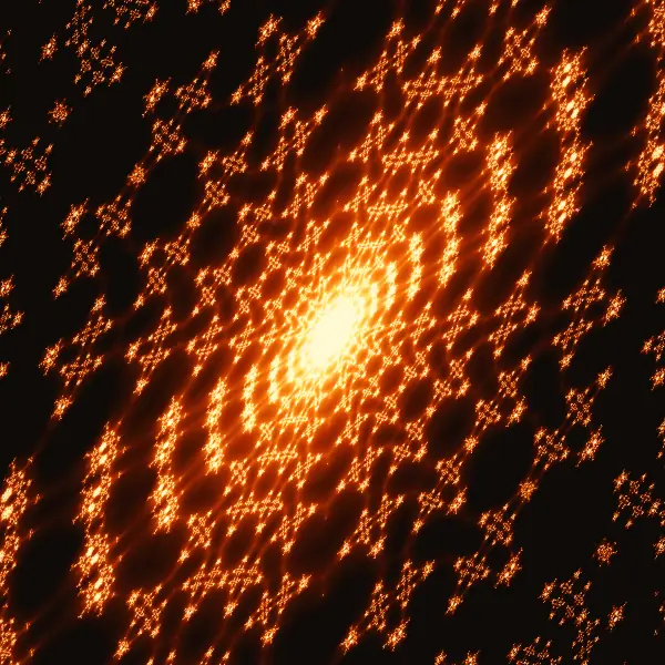 Barred spiral galaxy — Hundreds of tiny, four-pointed stars orbit in nested oval rings around a blazing, tilted core.