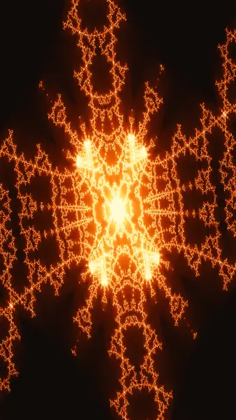 Spiked monstrance — Eight thorny spokes radiate from a blazing, rectangular crown suspended in the dark.