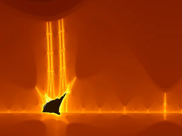Zoomed-in view of a small Burning Ship along the western needle near x = -1.94