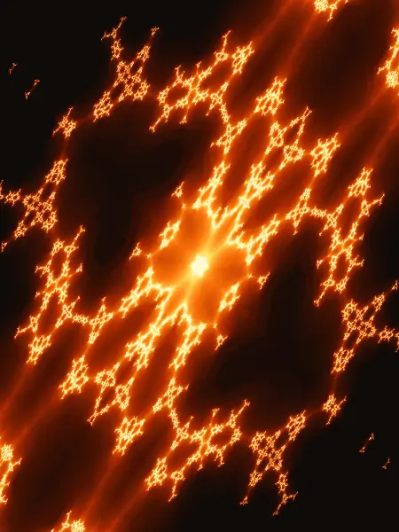 Star-kite constellation — A bright central star burns inside a tilted, kite-shaped ring of smaller four-pointed stars and snowflake-like clusters, set along a diagonal beam of amber light.