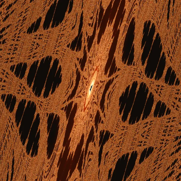 1:1 skewed view of a period-23 period-doubled medallion crushed 8.7x into dense diagonal stripes