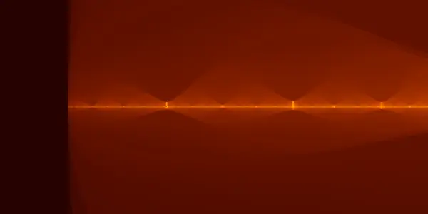 Western tip of the Burning Ship fractal along the real axis near x = -2.0