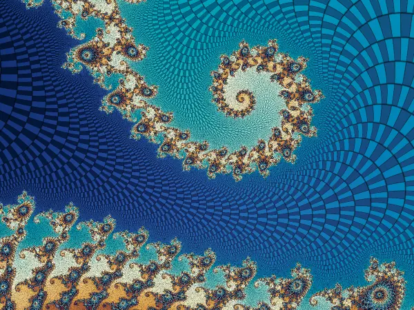 Douady-Hubbard binary angle decomposition parquet mosaic spiralling into Seahorse Valley