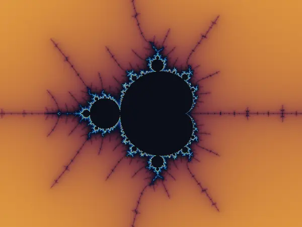 Mini Mandelbrot — Near −1.75 on the real axis, a miniature Mandelbrot set appears among delicate filaments. This period-3 island repeats the familiar cardioid and bulbs, with its own valleys waiting to be explored.