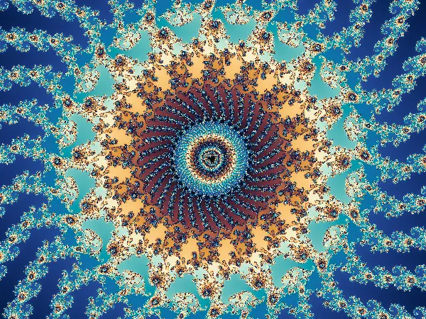 Stained-Glass Cathedral Rose Window — At 2.03 × 10⁻⁴² vertical span inside Seahorse Valley, twenty-four radial filigree spokes and an eight-fold ring of golden crescents frame a nested central oculus.