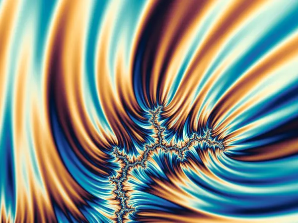 Stripe-average coloring at the terminal Misiurewicz point c = i showing spiraling electric field streams